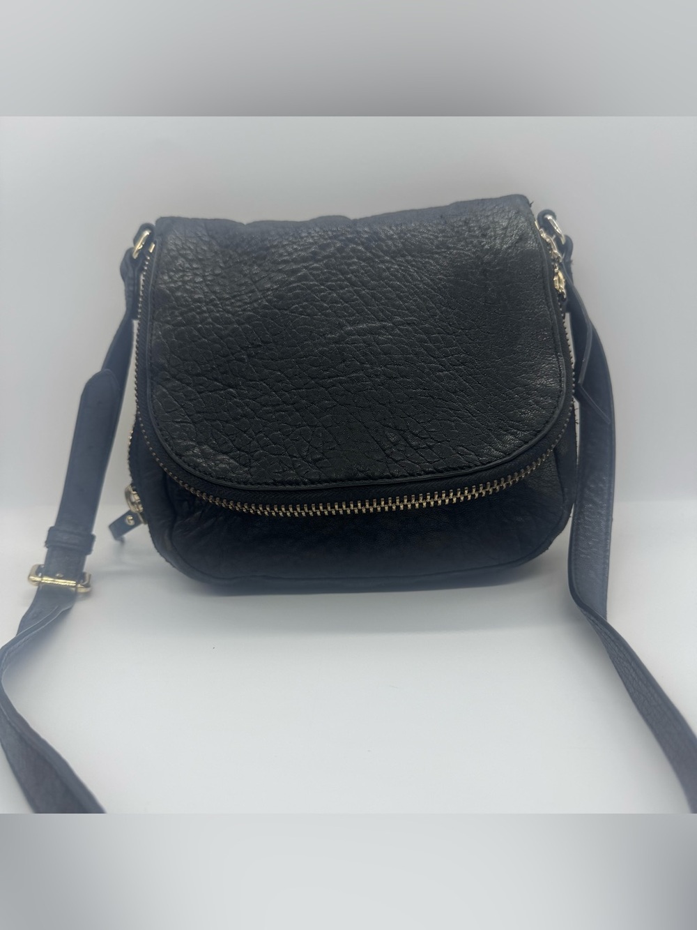 Vince Camuto Black Leather Crossbody Bag with Front Zip Pocket